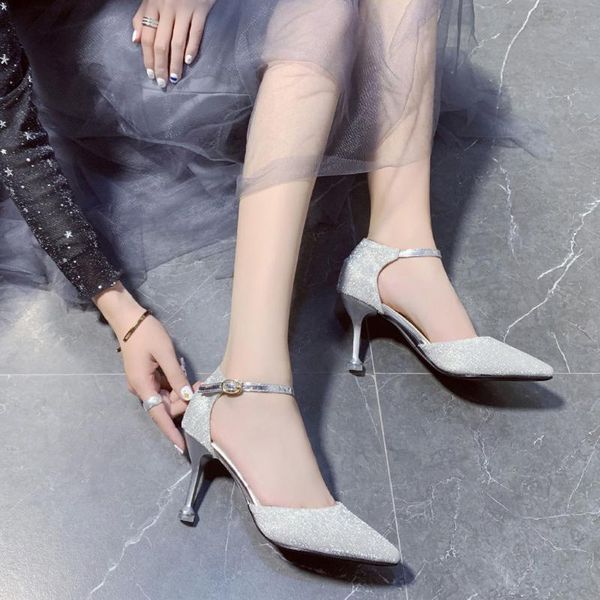 

high heel female stiletto pointed toe sandals girl bling leather shoes 2021 fashion summer pleaser heels striptease, Black