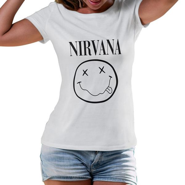 

nirvana hip hop womans womens t shirt summer rock band harajuku printed comfortable street clothing short loose o neck top, White