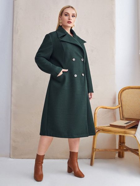 

plus slant pocket double breasted overcoat n8bu#, Black