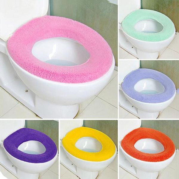 

toilet seat covers cover pads simple warmer washable cloth o-shaped flush bathroom products pedestal pan cushion pad candy color
