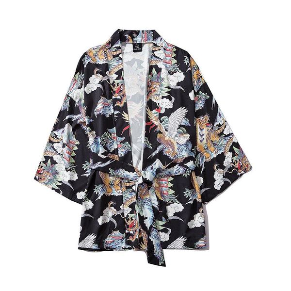 

chinese style kimonos dragon tiger eagle print japanese kimono cardigan cosplay shirt blouse for women men yukata ethnic clothing, Red