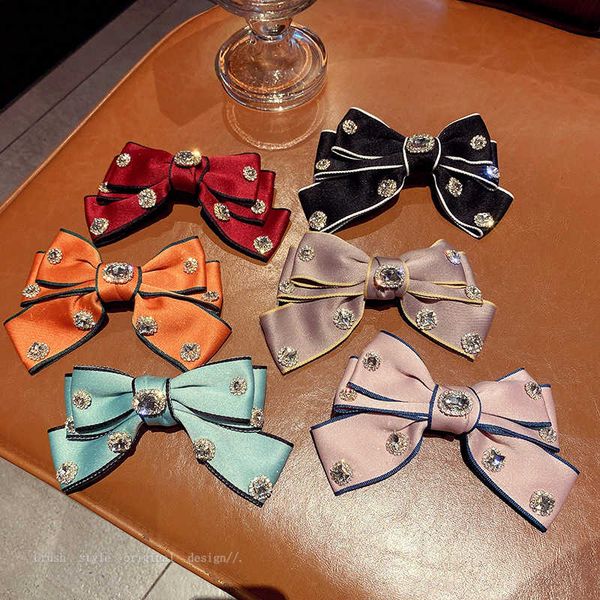 

diamond inlaid bowknot mori series girl's heart hairpin south designer east gate simple personality headdress fashion cloth spring clip, Golden;silver