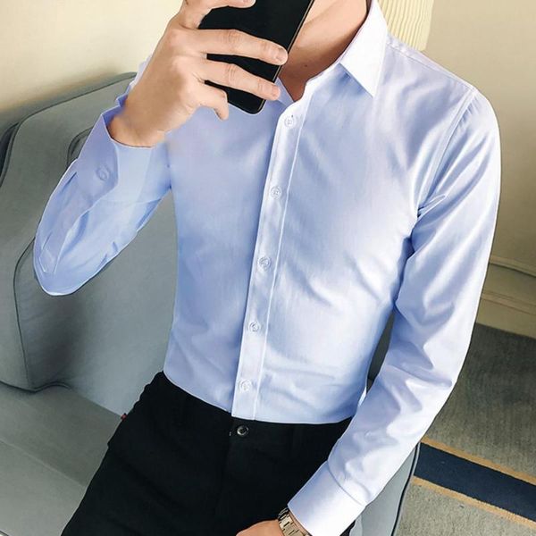 

men's tracksuits 2021 business men suit set lapel formal summer long sleeve buttons shirt skin-friendly turndown collar shirts for offi, Gray