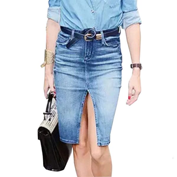 

casual dresses fashion split jeans skirt autumn mid waist straight denim s woman plain pencil office midi s bottoms female ze, Black;gray