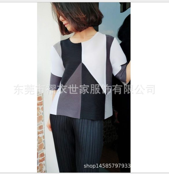 

knits miyake fold patchwork elegant loose pleated female t-shirt, White