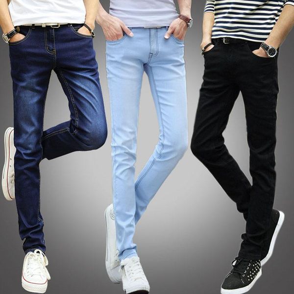 

spring autumn 2021 fashion casual hip hop teenagers jeans men's pants slim students thin black stretch long, Blue