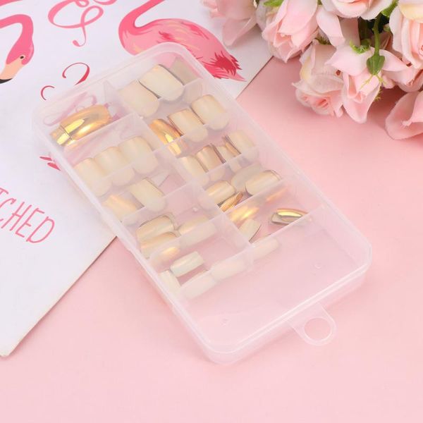 

box of 70pcs artificial nail tips metal patches decals manicure tools for lady (golden) false nails, Red;gold