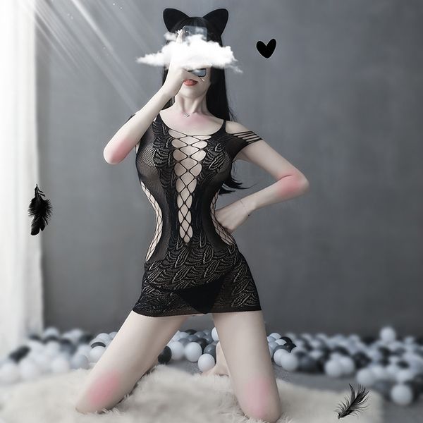 

9oGn sexy womens underwear lingerie bras suspender cut out one piece sling mesh clothunderwear mesh clothjacquard net bag hip lace w092, Red;black