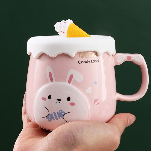 

mug with lid spoon soft cute healing korean children student girl ceramic water cup home mugs