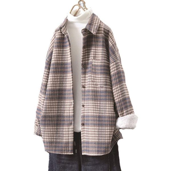 

women's blouses & shirts 2021 fashion women purple plaid woolen elegant ladies oversize long shirt vintage female stylish thick girls c, White