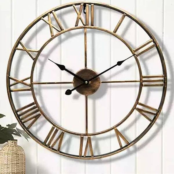 

wall clocks 1pc clock40/47cm nordic metal roman numeral retro iron round outdoor garden clock home decoration