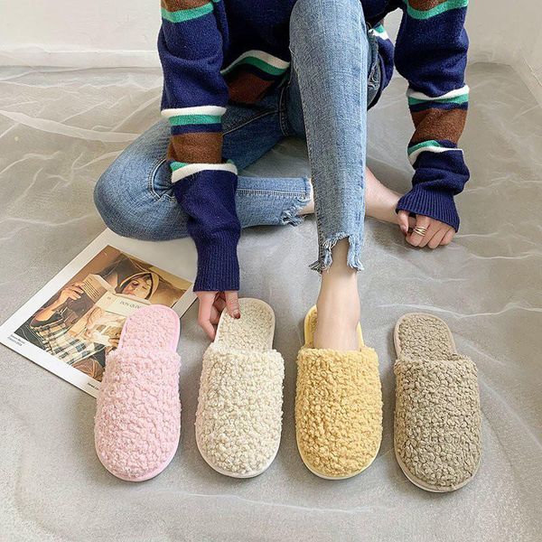 

shoes for women woman slippers fashion faux fur 1.5cm heel winter slides plus size 36-41, Black