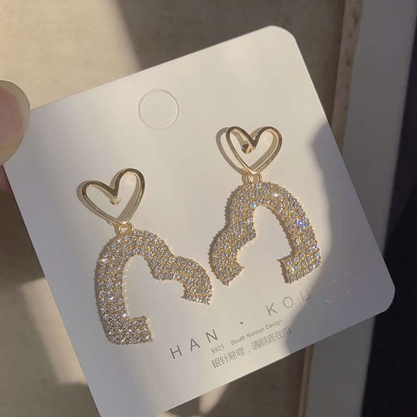 

korean super fairy full diamond gemini love female versatile personality gap temperament s925 silver needle earrings, Black