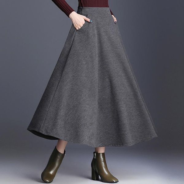 

skirts black grey 2021 autumn winter skirt women's thick long high waist large casual loose a line 667c