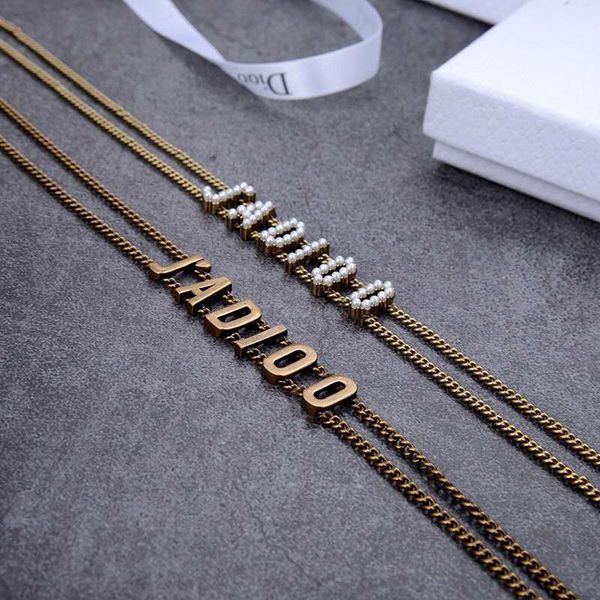 

design jewelry six letter bronze necklace [classic] pearl collar, Black