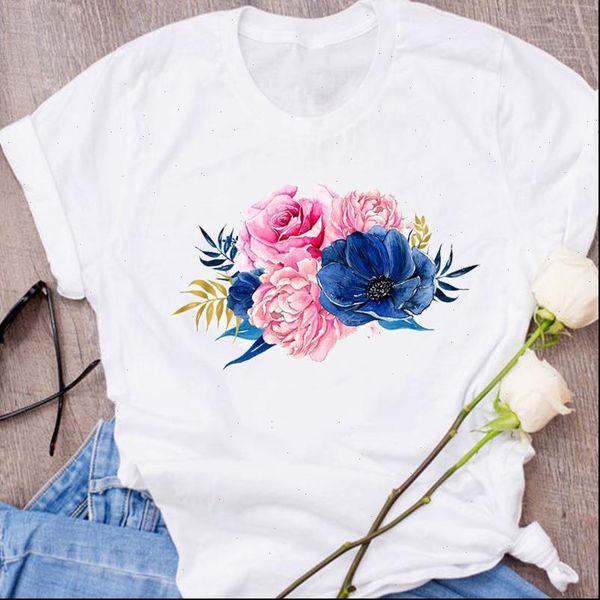 

graphic harajuku cute 90s floral womens flower clothes tees print clothing female t shirt, White