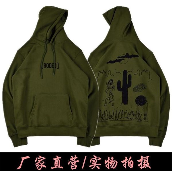 

travis scott hand painted high street hoodie men's trend cactus sweater, Black