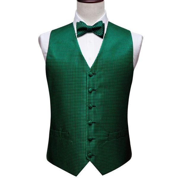 

men's vests green suit vest men paisley waistcoat plaid silk selfbowtie handkerchief cufflinks set wedding barry.wang fashion ml-2004, Black;white