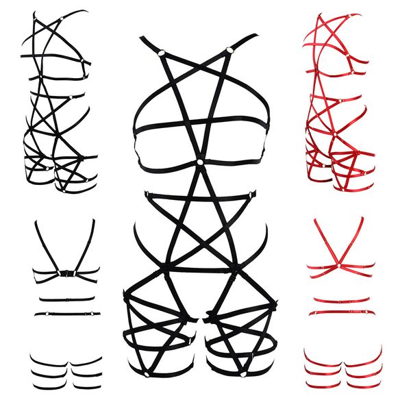 

hanaernes women black/red five-pointed star suspenders punk novelty clothes suspender pants underwear garterbody harness bra, Black;white