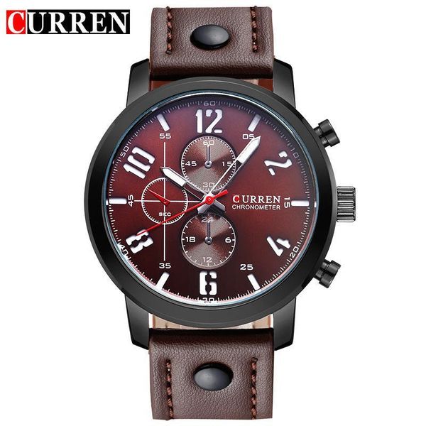 

wristwatches sport men watches curren brand quartz reloj climbing fashion watch for casual leather strap clock male xfcs, Slivery;brown