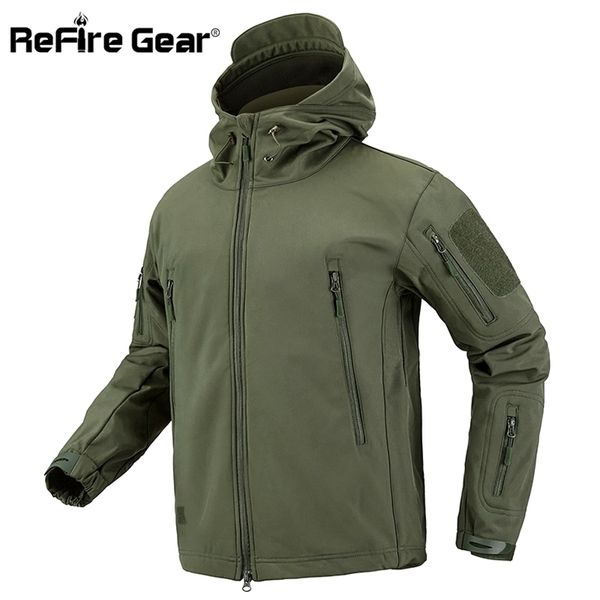 ReFire Gear Giacca militare mimetica da uomo Impermeabile Soft Shell Tattico US Army Abbigliamento Cappotto invernale in pile Giacca a vento 211214