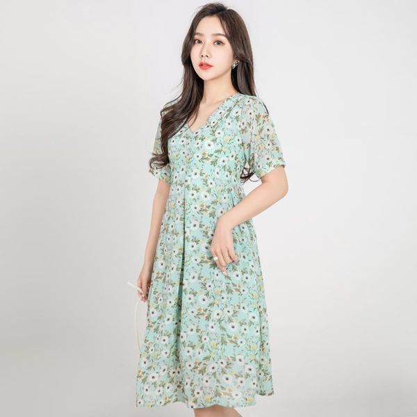 

green sweet pregnant woman original floral dress summer maternity v-neck chiffon knee-length pregnancy cute dresses, White