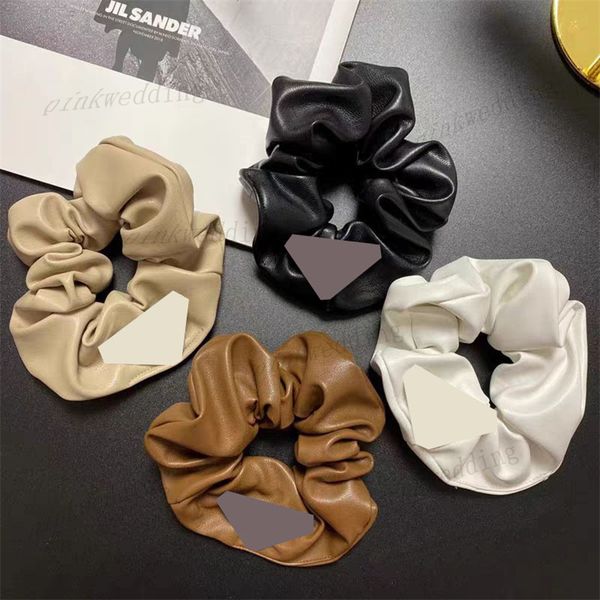 

super soft headdress leather pu hair bands personalized triangular pattern rubber band retro letter hairs ring, Pink