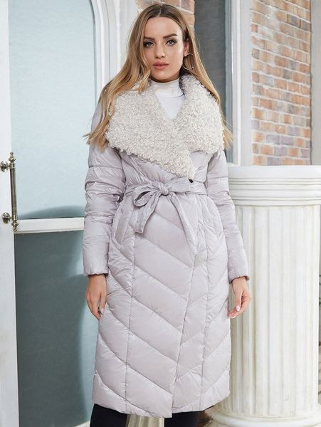 

ziai contrast fuzzy hooded belted puffer coat u59t#, Black