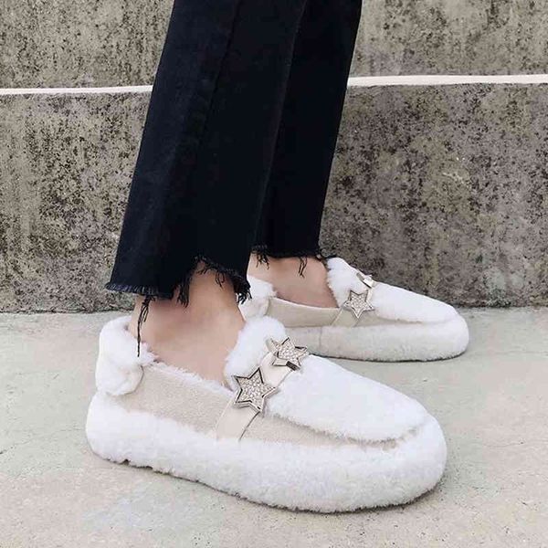 

2021 winter home fur keep warm flat women's sho slip-on loafers lovely fashion thick bottom casual ladi, Black