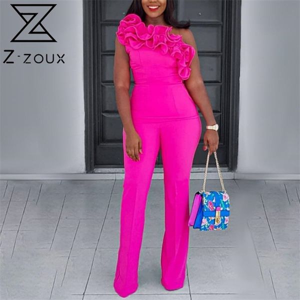 

women jumpsuit oblique shoulder ruffles sleeveless rompers womens high waist wide leg long woman 210513, Black;white