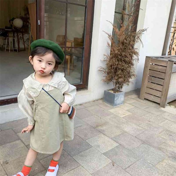 

baby girls cute corduroy overalls girl spring casual long sleeve shirt children suspender dress 210708, Red;yellow