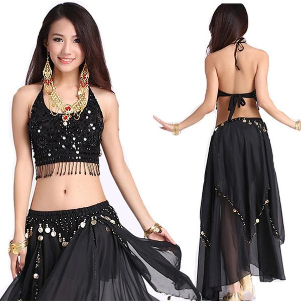 

stage wear 2pcs set women belly dance costumes for india gypsy woman bellydance egypt dancing suit, Black;red