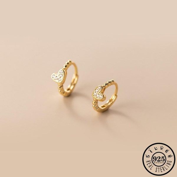 

hoop & huggie 925 sterling silver cubic zirconia hear shape ear rings gold color small hoops piercing earrings jewelry gifts for women girls, Golden;silver