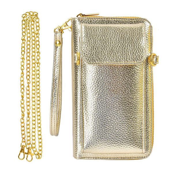 

wallets pu leather ladies wallet golden with chain crossbody, Red;black