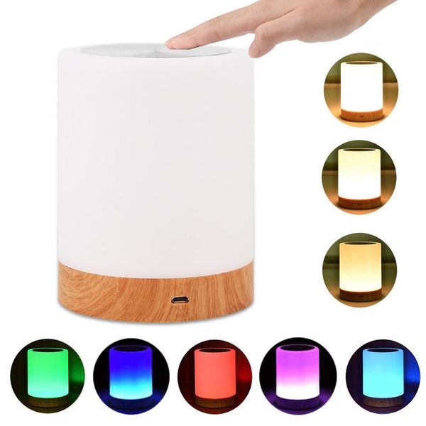 

night lights touch control wood grain atmosphere gift table led colorful usb dimmable home decor lamp bedroom multicolor portable light