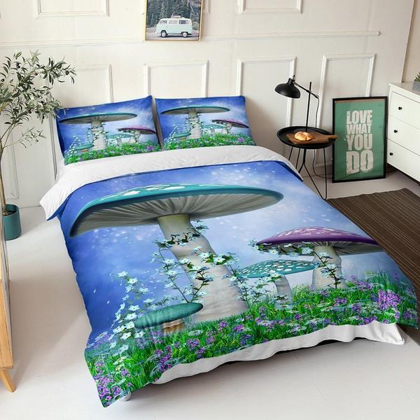 

bedding sets fantasy mushroom fashion printed household textiles single bed double quilt cover pillow case sheet boy girl set
