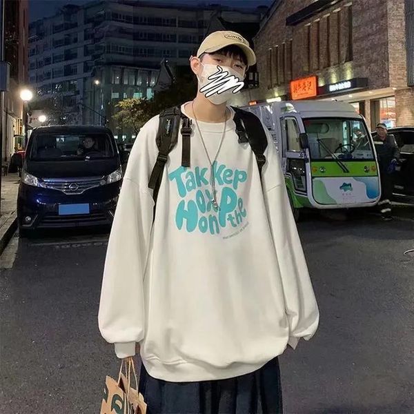 

men's hoodies & sweatshirts youth trend fleecy jacket pullover hoodie harajuku round collar male print versatile lazy day department au, Black
