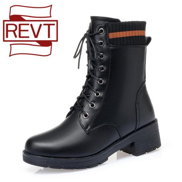 

boots revt genuine leather women sock ankle ladies wool warm large size lace up student female winter black