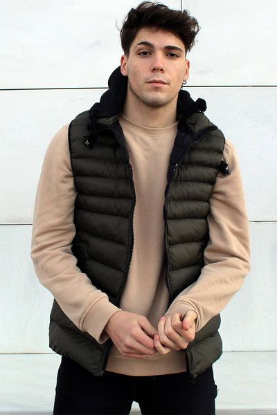 

khaki hooded mens inflatable vest men's vests, Black;white