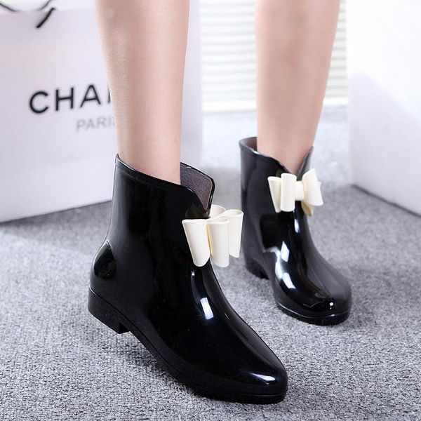 

boots 2021 spring and autumn korean fashion ladies rain short tube waterproof non-slip summer bow work shoes, Black