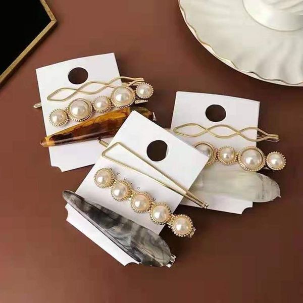 

hairpin south korea ins wind net red imitation pearl marble simple clip headdress set hairpin, Golden;silver