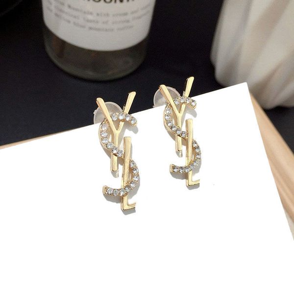 

korean new fashion letter versatile diamond super fairy net red silver needle earrings 6m02, Golden