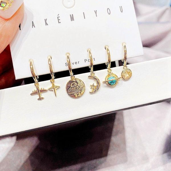 

hoop & huggie fashion plane pendant earrings set korean style small for women party jewelry gift 2021, Golden;silver