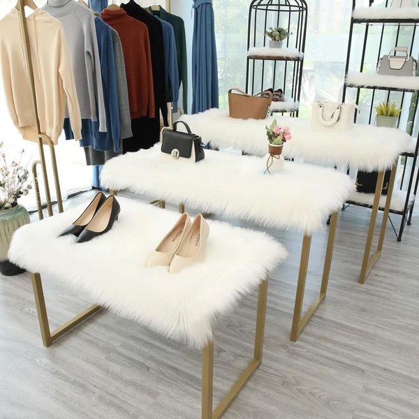

carpets white plush carpet clothing store window decoration exhibition stand table cloakroom wool water floor mat