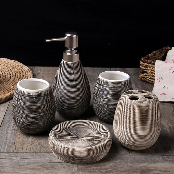 

bath accessory set retro five-piece bathroom accessories handmade ceramic kit wash /melamine tray/lotion soap dispenser/t