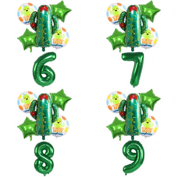 

party decoration 6 pcs of cactus tree helium foil balloon tropical forest plant number spain happy birthday kids globe