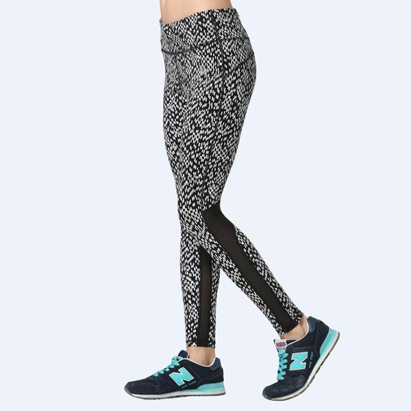 

women's leggings women white spots mesh patchwork fitness quick drying exercise high waist gauze energy pants trousers ropa mujer, Black