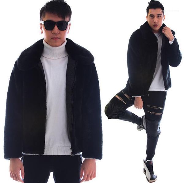 

men's fur & faux black warm casual short mink coat mens leather jacket men coats villus winter loose thermal outerwear thicken