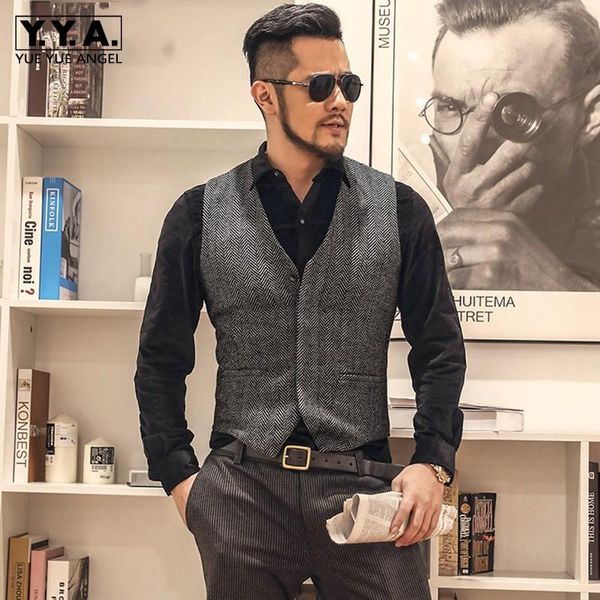 

spring men business cotton sleeveless jacket slim fit v-neck covered button short waistcoat designer social vest oversize men's vests, Black;white