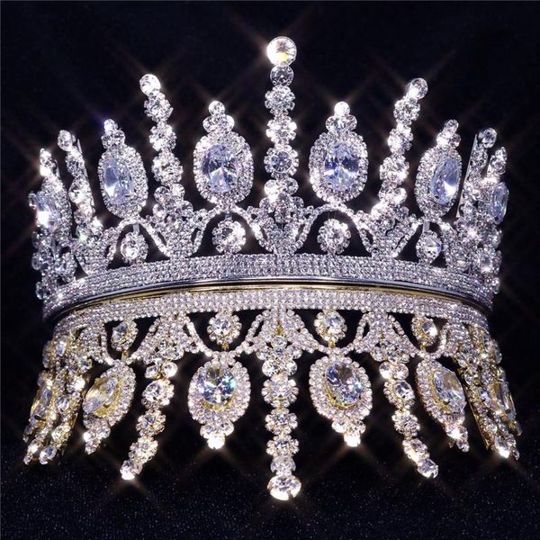 

hair clips & barrettes fashion bridal classical couronne de mariage crowns luxury elliptical zircon crystal wedding party big crown for wome, Golden;silver
